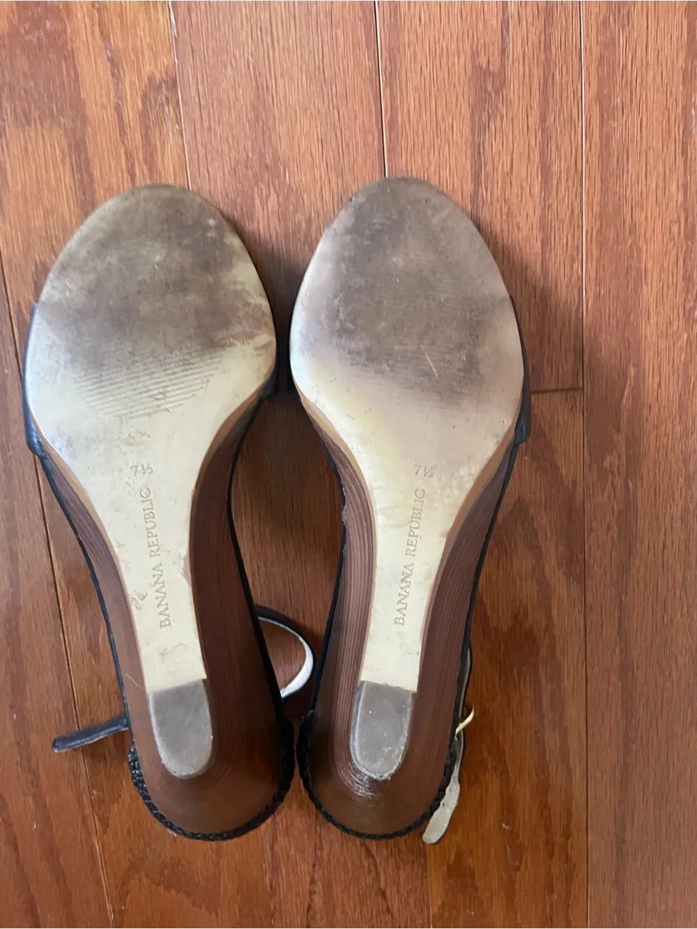 Banana Republic Black Leather Ankle-Strap Wedge Heels